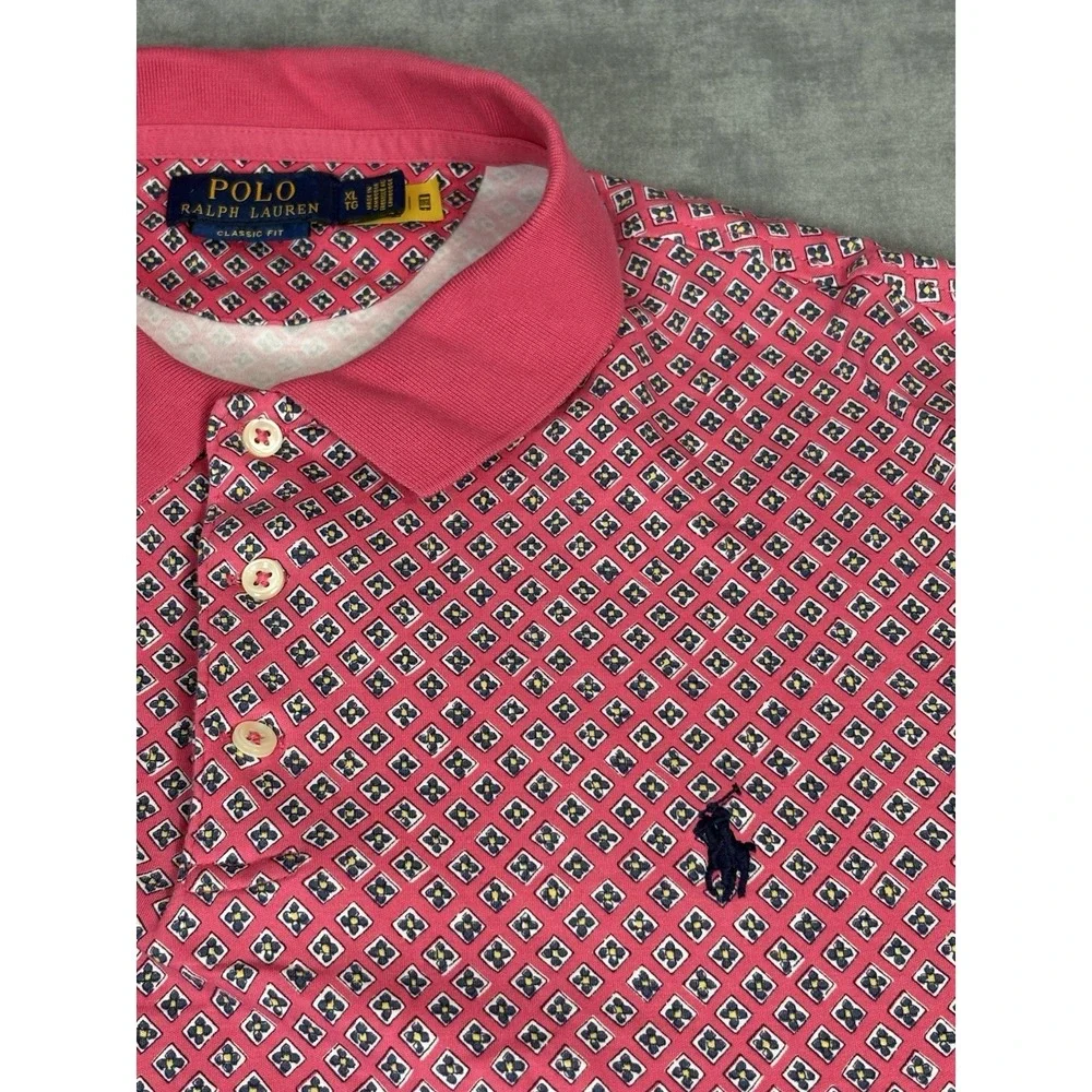 Polo Ralph Lauren Polo Shirt XL Pink Geometric Classic Fit Cotton